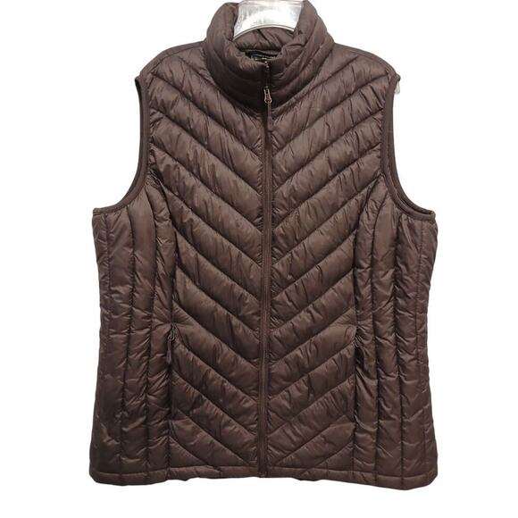 32 Degrees Heat Ultra Light Puffer Vest Sz S BROWN Chevron Packable Gorpcore NEW - Picture 1 of 14